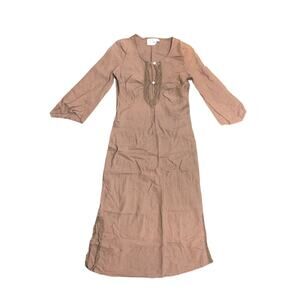 Heidi Klein Designer 100% Linen Brown Maxi Side Slit Dress Size 2